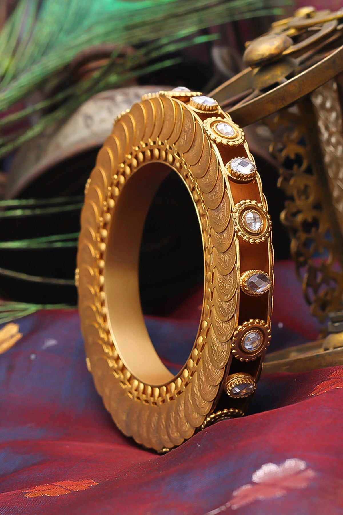 Gold Plated Coins & Crystal Temple Bangle