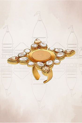 Gold Plated Coin & Crystal Temple Ring