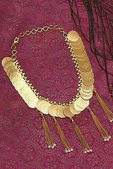 Gold Plated Coin & Pearl Fringe Temple Necklace