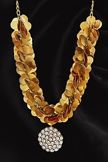 Gold Plated Coin & Crystal Temple Cluster Pendant Necklace