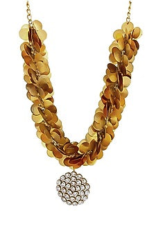Gold Plated Coin & Crystal Temple Cluster Pendant Necklace