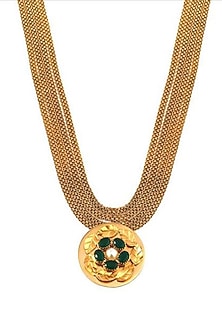 Gold Plated Green Crystal Long Pendant Necklace