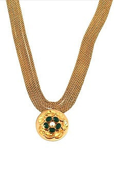 Gold Plated Green Crystal Long Pendant Necklace