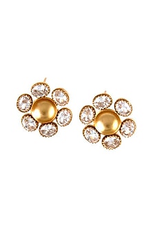 Gold Plated Uncut Round Stud Earrings