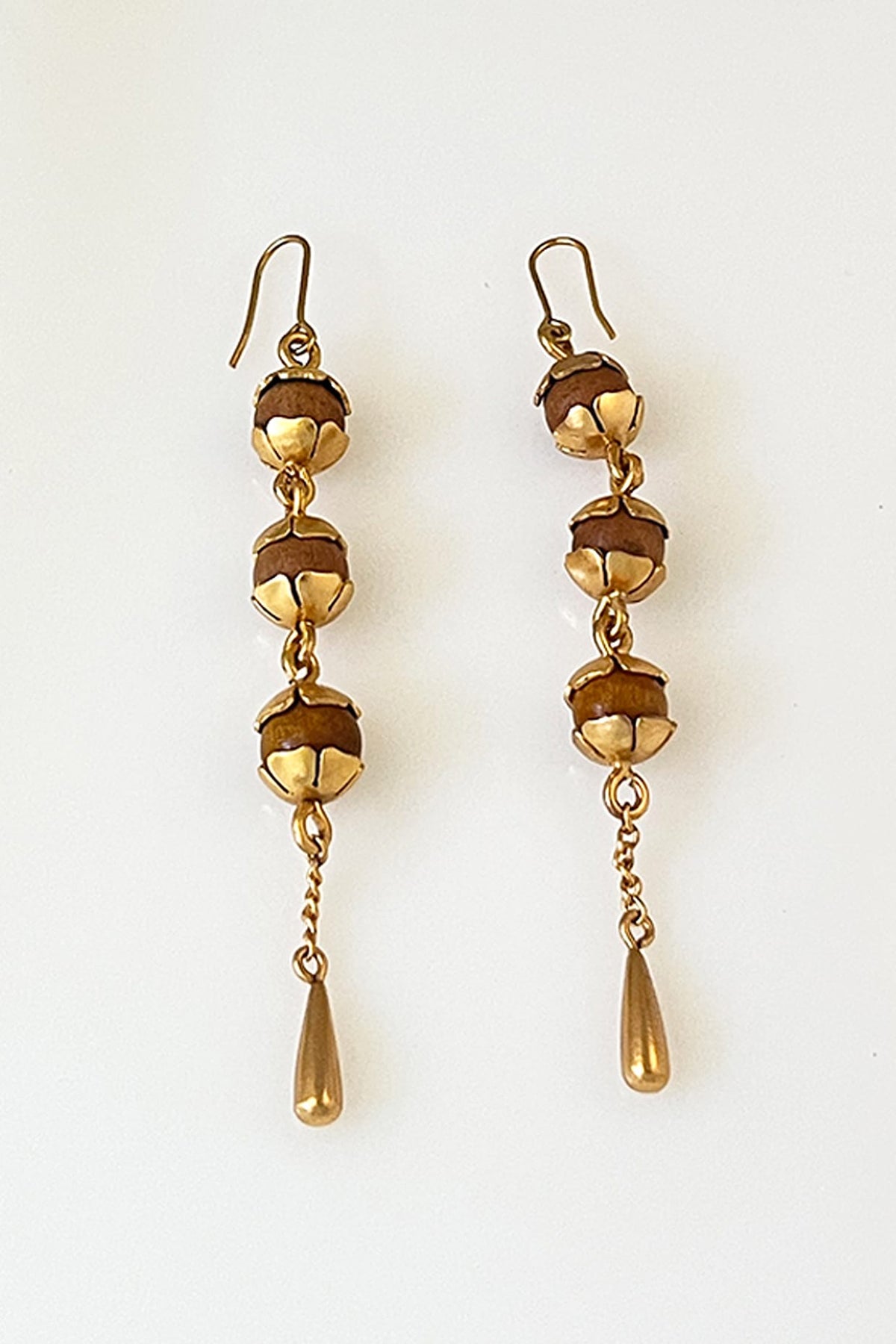 Gold Plated Floral Beaded Drop Earrings