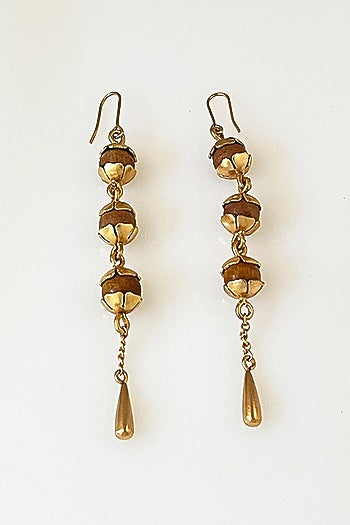 Gold Plated Floral Beaded Drop Earrings