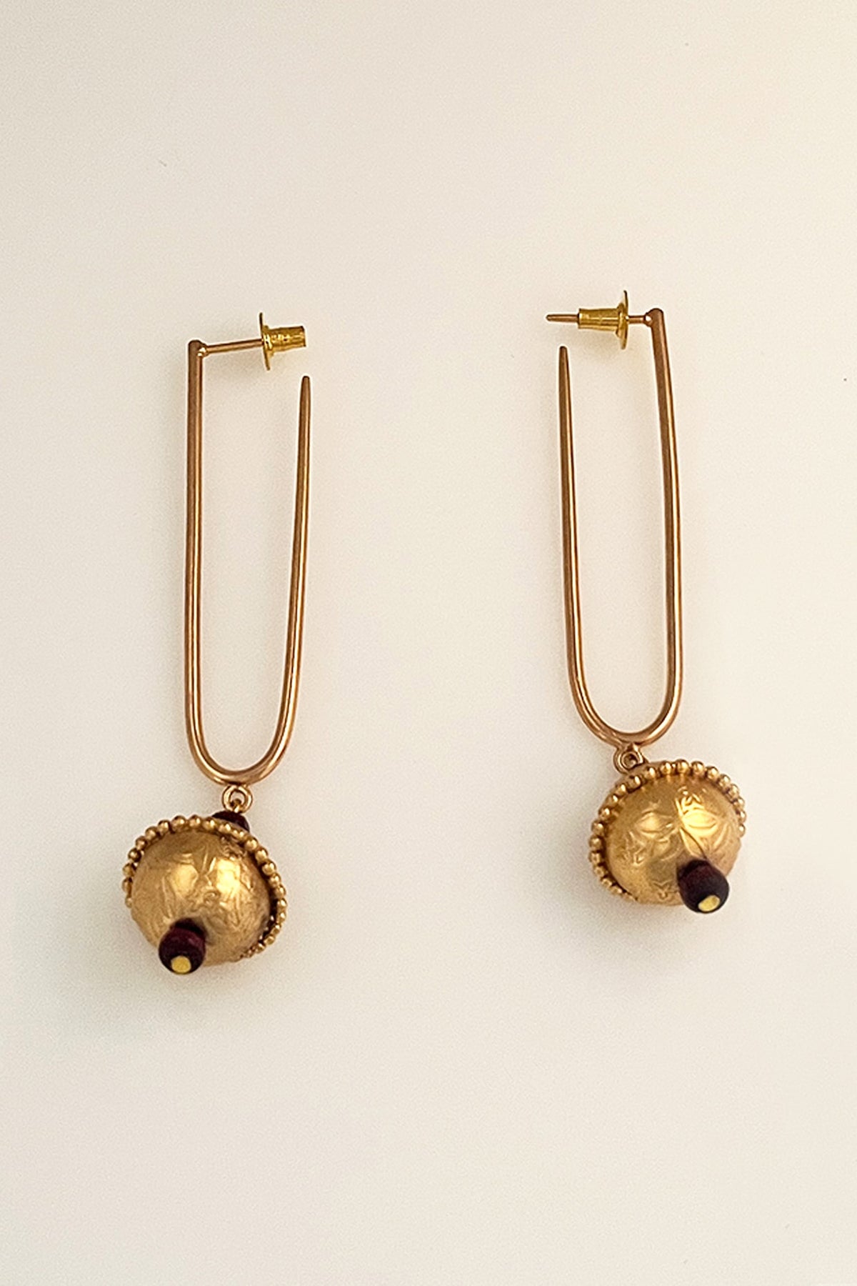 Gold Plated Engraved Ball Drop Earrings