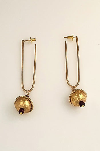 Gold Plated Engraved Ball Drop Earrings