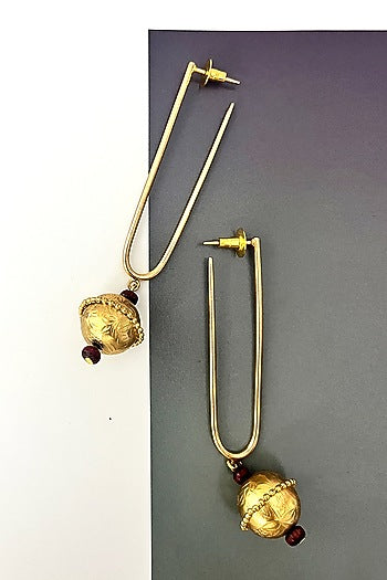 Gold Plated Engraved Ball Drop Earrings
