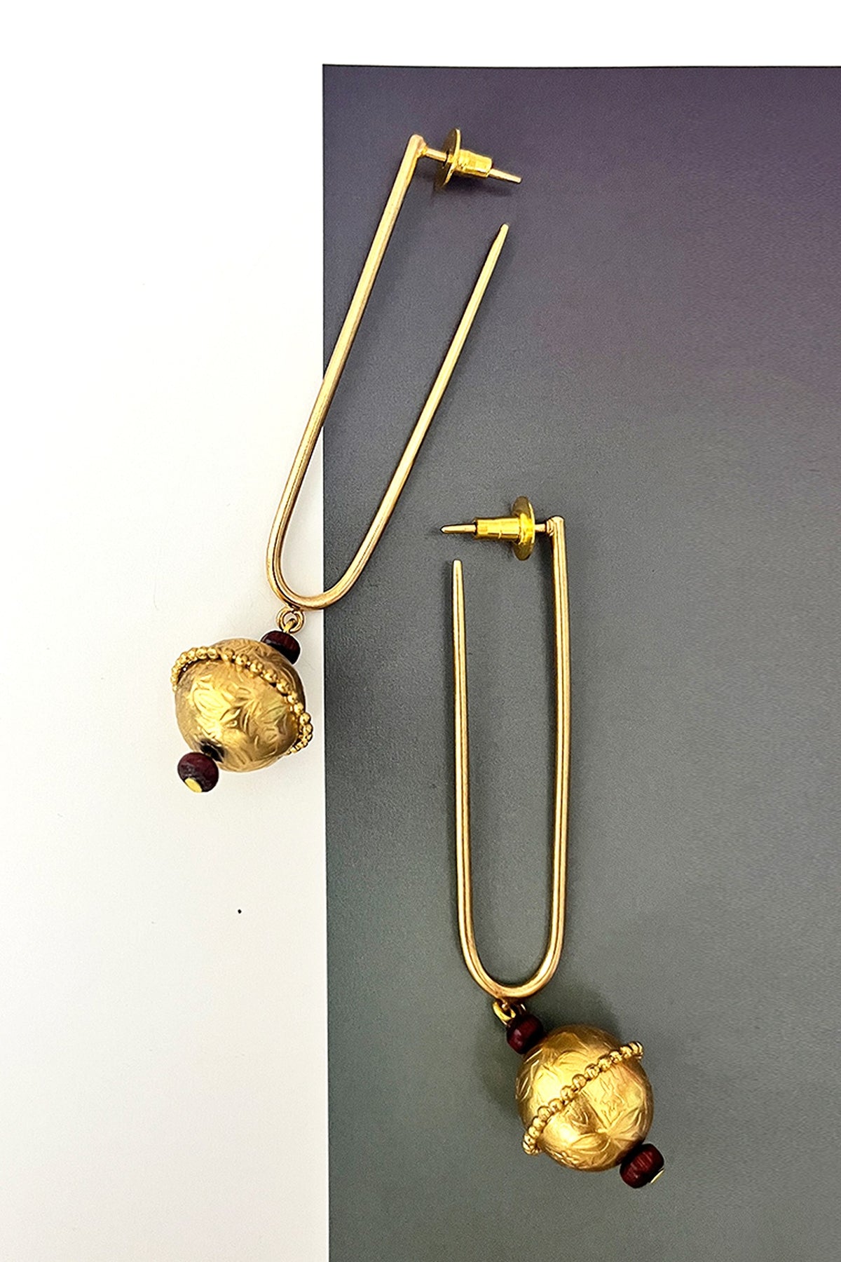Gold Plated Engraved Ball Drop Earrings