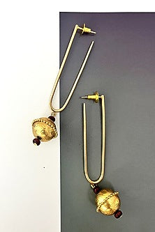 Gold Plated Engraved Ball Drop Earrings