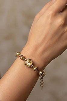 Gold Plated Wooden Beaded Floral Bracelet