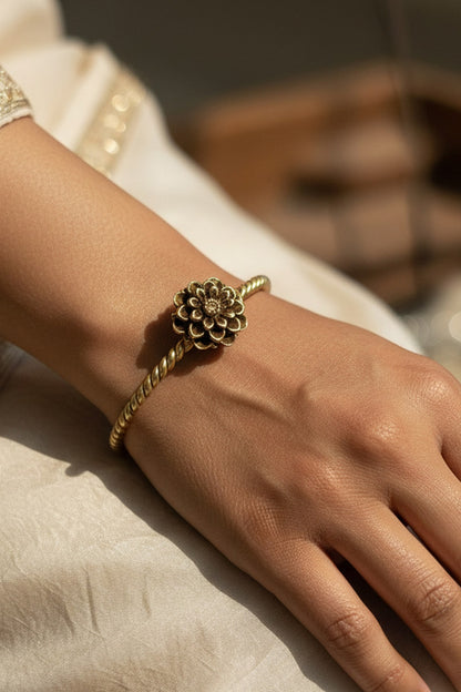 Gold Plated Floral Cuff Bangle