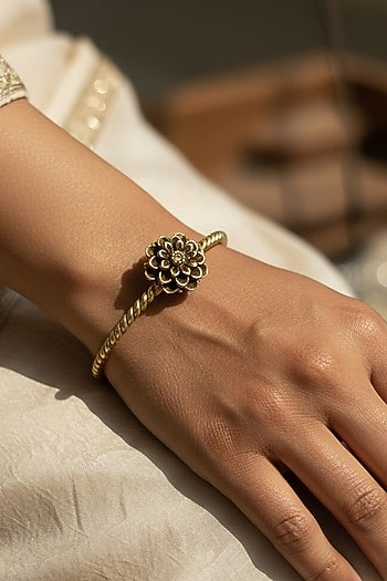 Gold Plated Floral Cuff Bangle