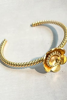 Gold Plated Adjustable Floral Cuff Bangle