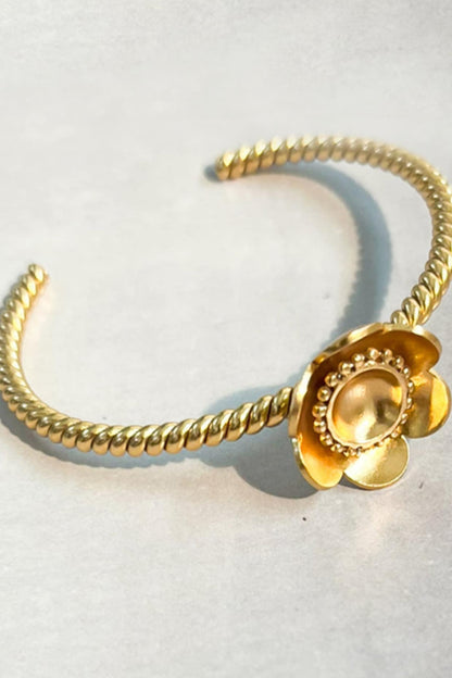 Gold Plated Adjustable Floral Cuff Bangle