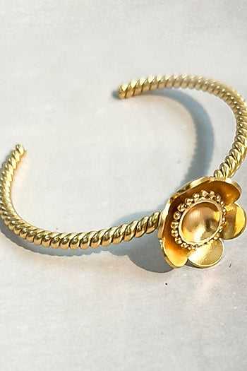 Gold Plated Adjustable Floral Cuff Bangle