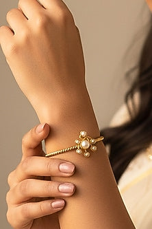 Gold Plated Pearl Cluster Cuff Bangle
