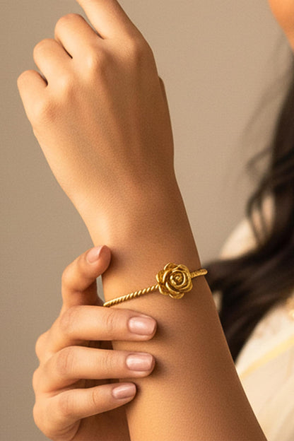Gold Plated Rose Cuff Bangle