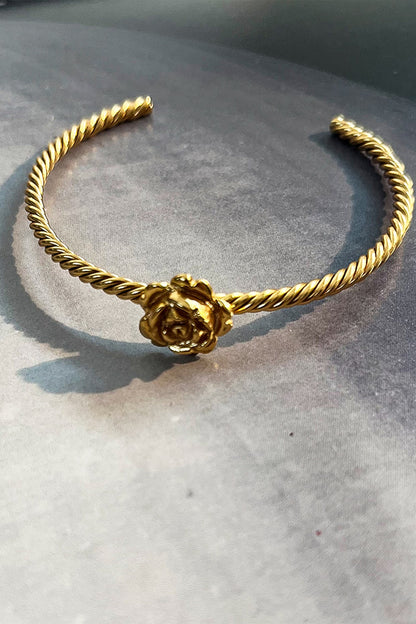 Gold Plated Rose Cuff Bangle