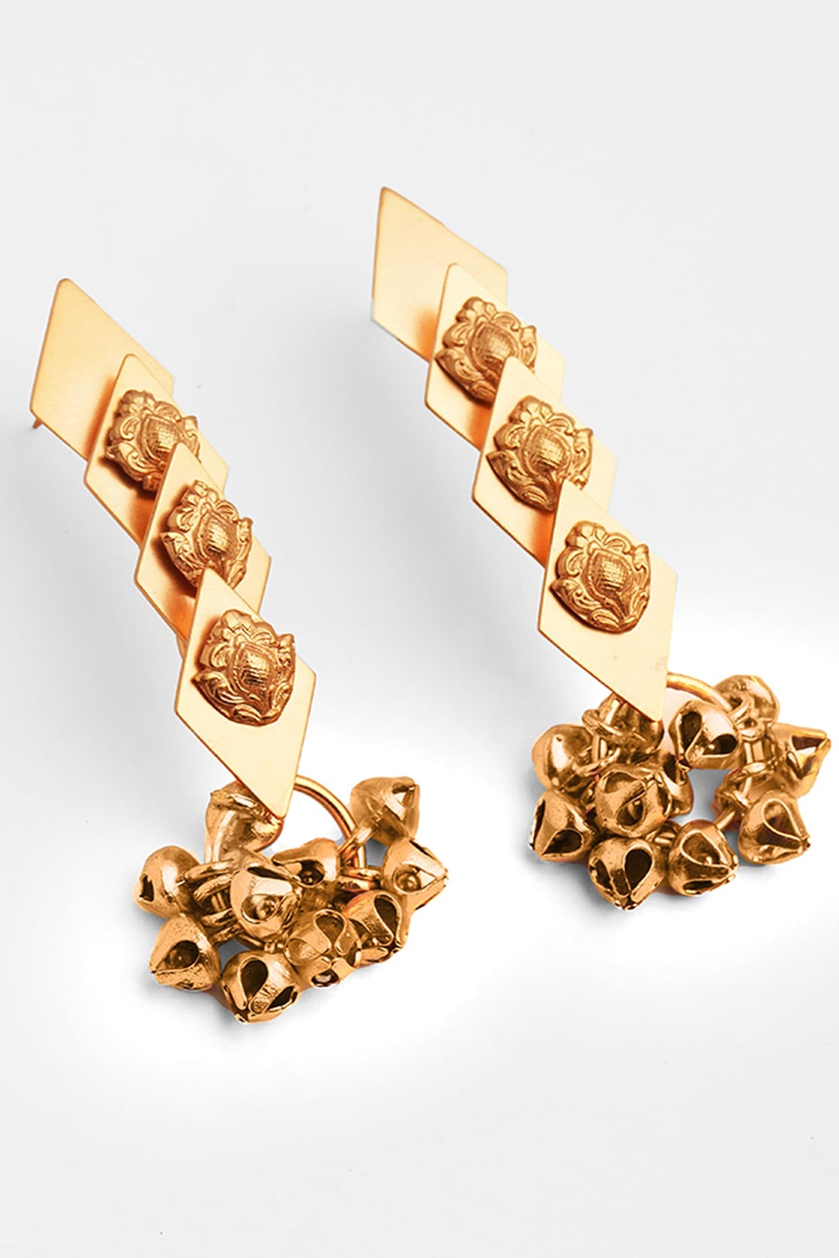 Gold Plated Ghungroo Kite-shaped Earrings