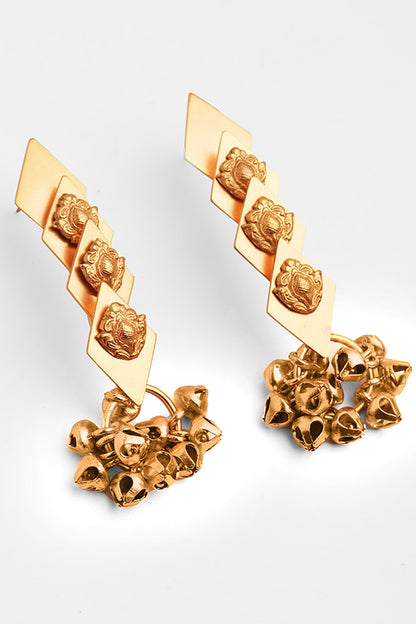 Gold Plated Ghungroo Kite-shaped Earrings