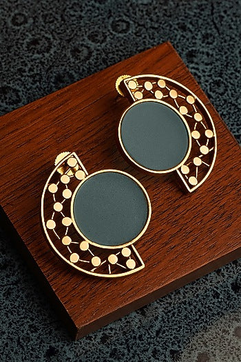 Gold Plated Cyan Blue Acrylic Work Circular Arc Earrings