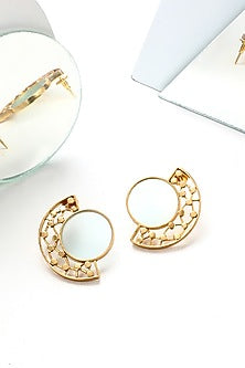 Gold Plated Cyan Blue Acrylic Work Circular Arc Earrings