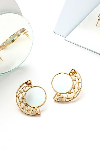 Gold Plated Cyan Blue Acrylic Work Circular Arc Earrings