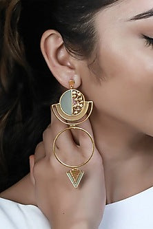 Gold Plated Acrylic Work Circular Drop Earrings