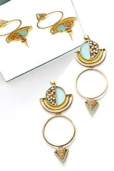 Gold Plated Acrylic Work Circular Drop Earrings