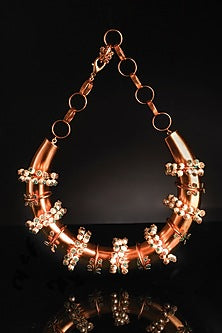 Gold Plated Emerald & Pearl Entwined Choker Necklace