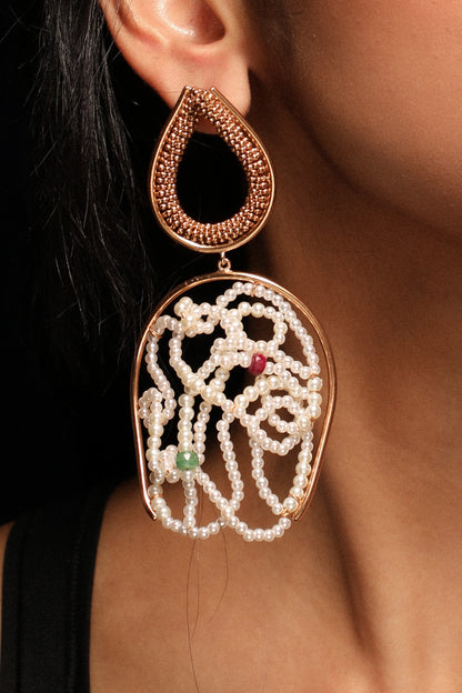 Gold Plated Emerald & Ruby Dangler Earrings