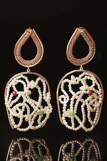 Gold Plated Emerald & Ruby Dangler Earrings