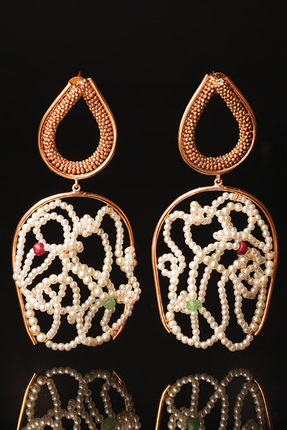 Gold Plated Emerald & Ruby Dangler Earrings