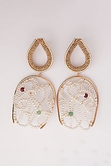 Gold Plated Emerald & Ruby Dangler Earrings