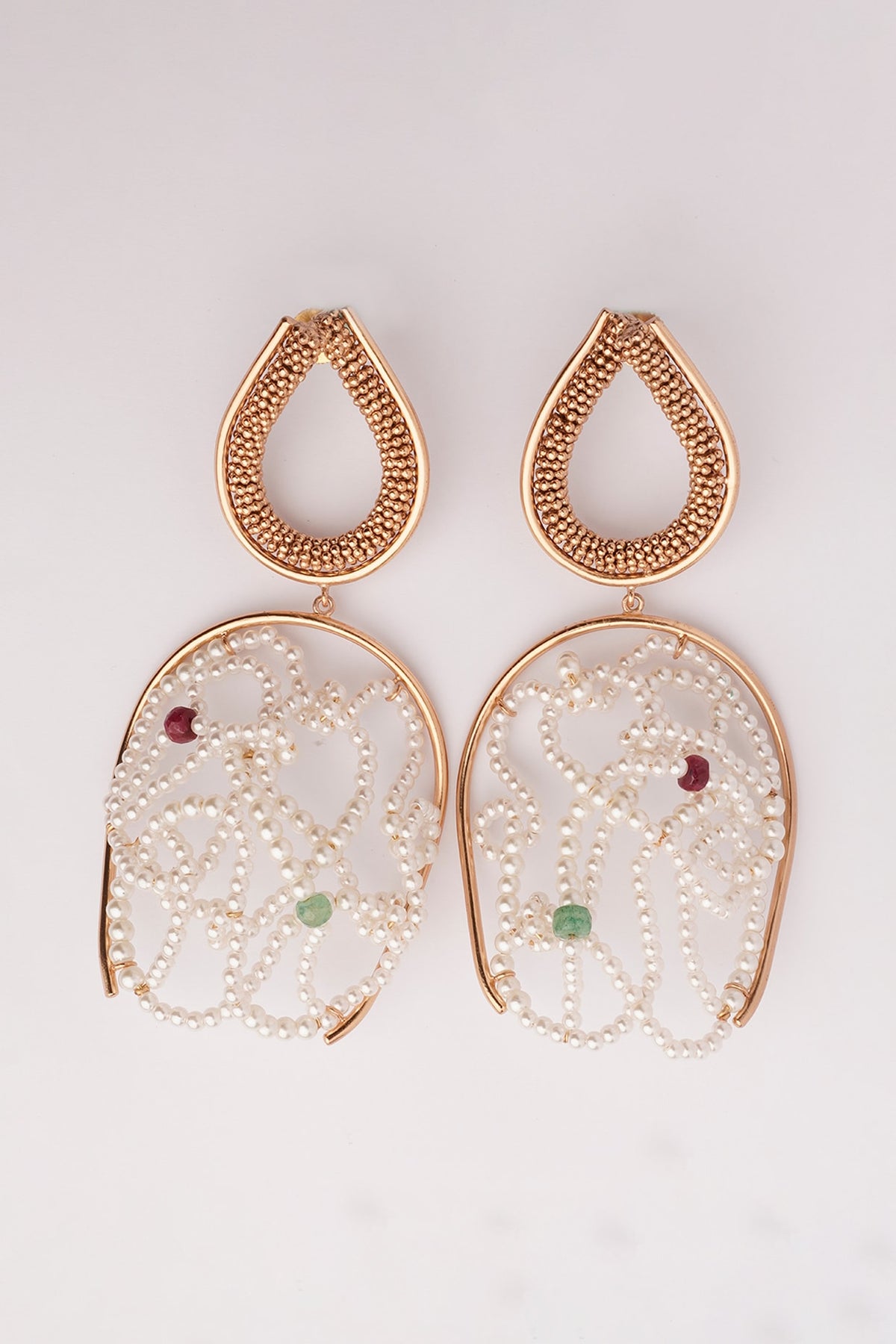 Gold Plated Emerald & Ruby Dangler Earrings