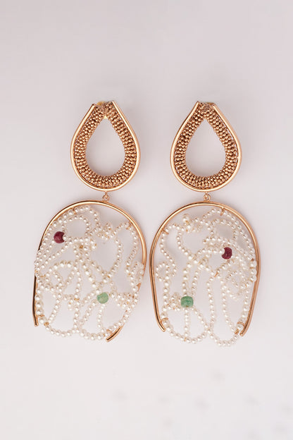 Gold Plated Emerald & Ruby Dangler Earrings