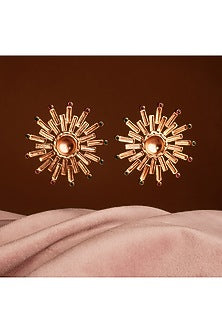 Gold Plated Emerald & Ruby Sunburst Stud Earrings