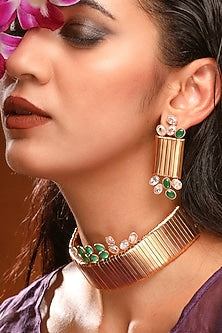 Gold Plated Emerald & Crystal Flexible Choker Necklace