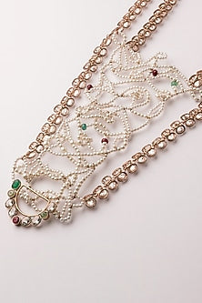 Gold Plated Pearl & White Crystal Necklace
