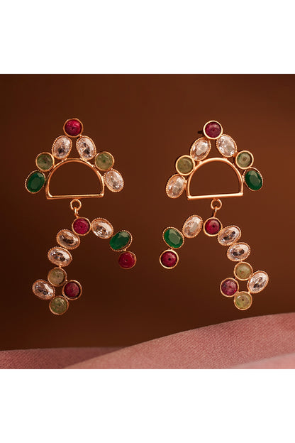 Gold Plated Emerald & Ruby Rainbow Dangler Earrings