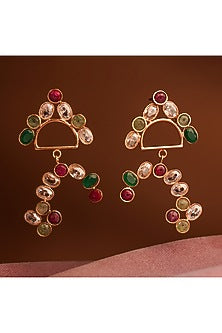 Gold Plated Emerald & Ruby Rainbow Dangler Earrings