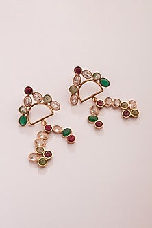 Gold Plated Emerald & Ruby Rainbow Dangler Earrings