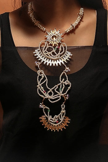 Gold Plated Emerald & Ruby Sunburst Pendant Necklace