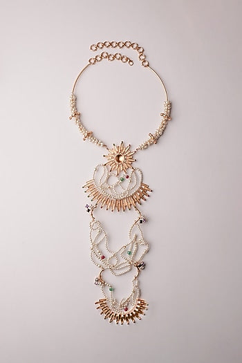 Gold Plated Emerald & Ruby Sunburst Pendant Necklace
