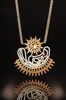 Gold Plated Emerald & Ruby Solar Beam Long Necklace