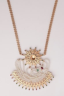 Gold Plated Emerald & Ruby Solar Beam Long Necklace