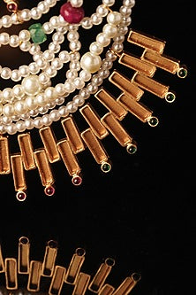 Gold Plated Emerald & Ruby Solar Beam Long Necklace