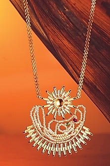 Gold Plated Emerald & Ruby Solar Beam Long Necklace